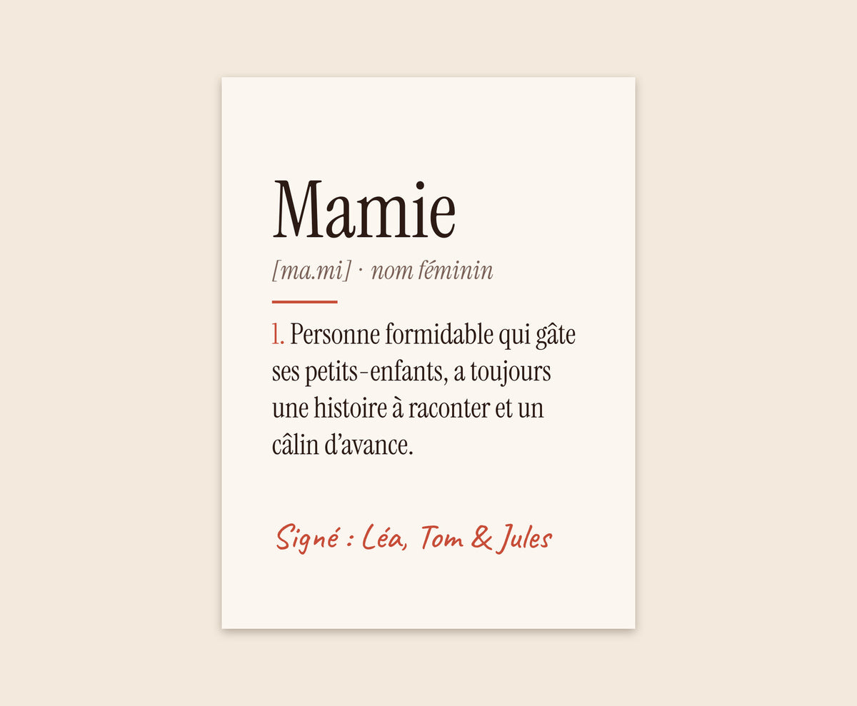 Affiche « Définition de Mamie » personnalisée – Affiche 30×40 cm