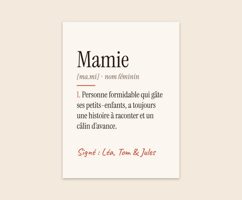 Affiche « Définition de Mamie » personnalisée – Affiche 30×40 cm