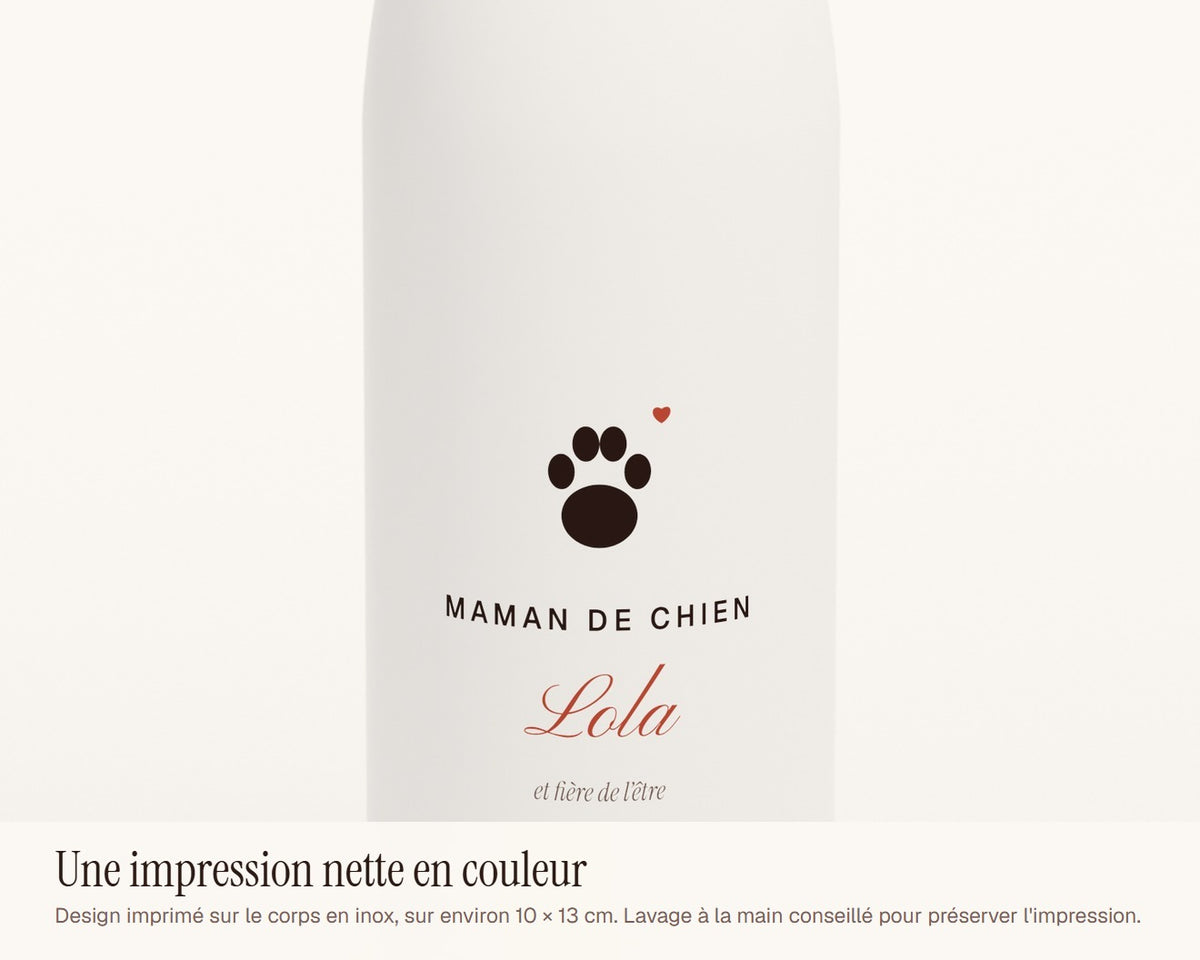 Gourde « Maman de chien » personnalisée – gros plan sur l'impression