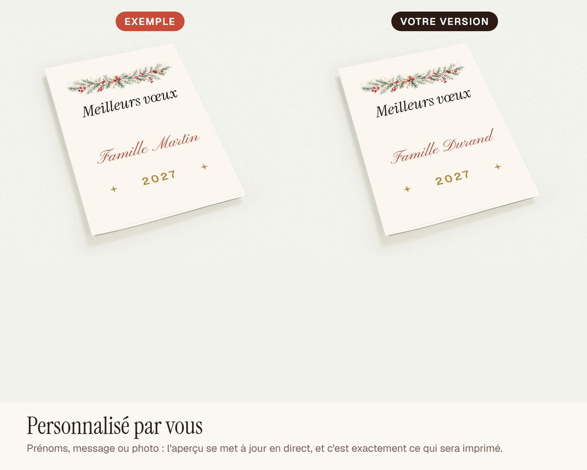 Carte « Meilleurs vœux 2027 » personnalisée (lot de 10) – exemple de personnalisation