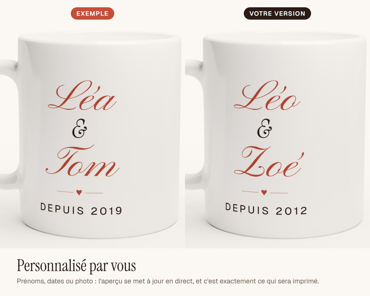 Mug personnalisé couple avec vos deux prénoms – exemple de personnalisation