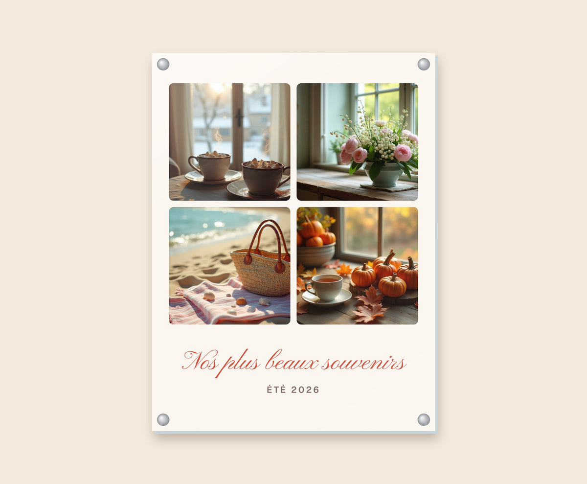Affiche collage 4 photos personnalisée avec titre – Tableau plexi 30×40 cm