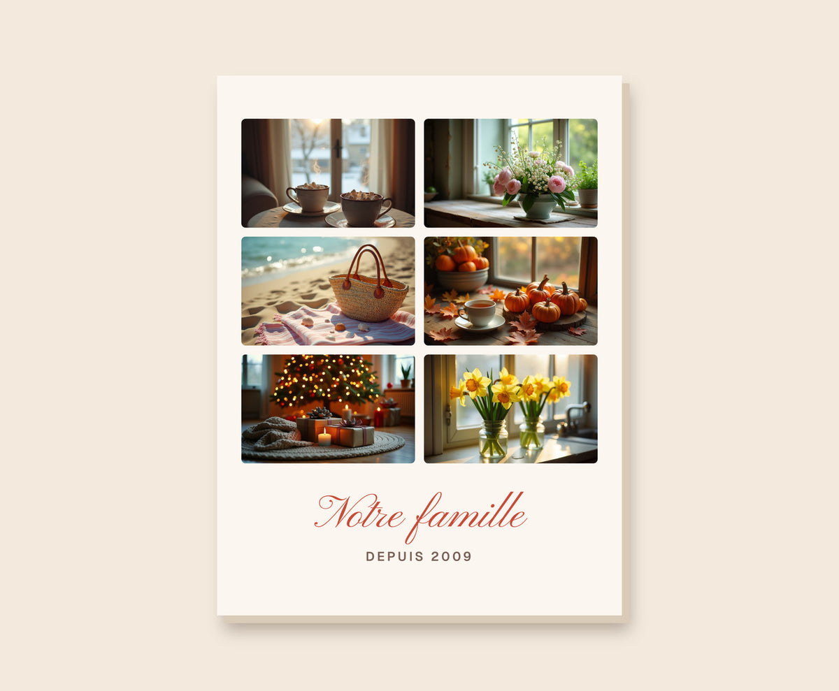 Affiche collage 6 photos personnalisée pour la famille – Toile 30×40 cm