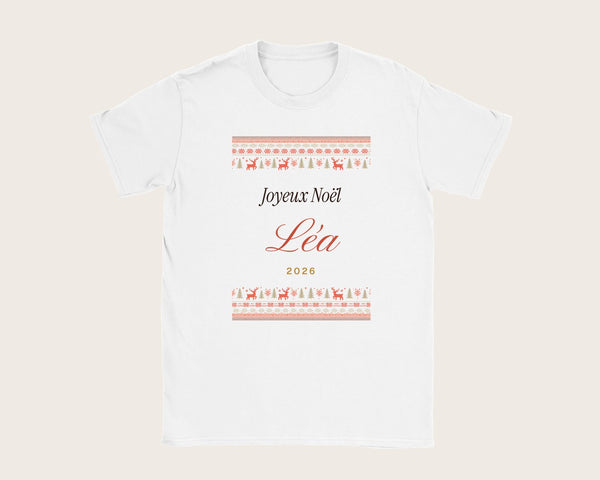 T-shirt de Noël « pull tricoté » personnalisé avec prénom – t-shirt blanc