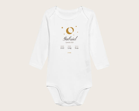 Body bébé personnalisé prénom, date et mensurations – body manches longues blanc