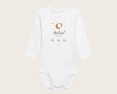Body bébé personnalisé prénom, date et mensurations – body manches longues blanc