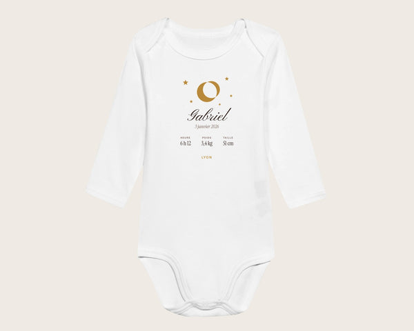 Body bébé personnalisé prénom, date et mensurations – body manches longues blanc