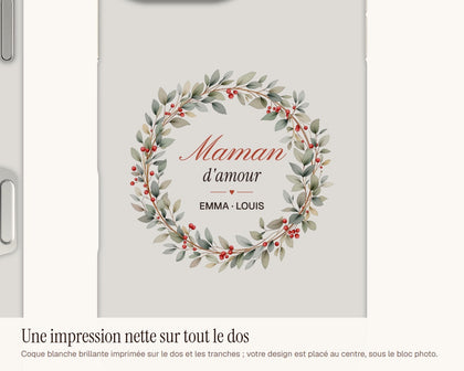 Coque de téléphone « Maman d'amour » personnalisée avec les prénoms