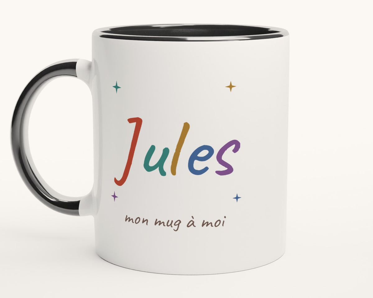 Mug enfant personnalisé avec son prénom – intérieur et anse noirs