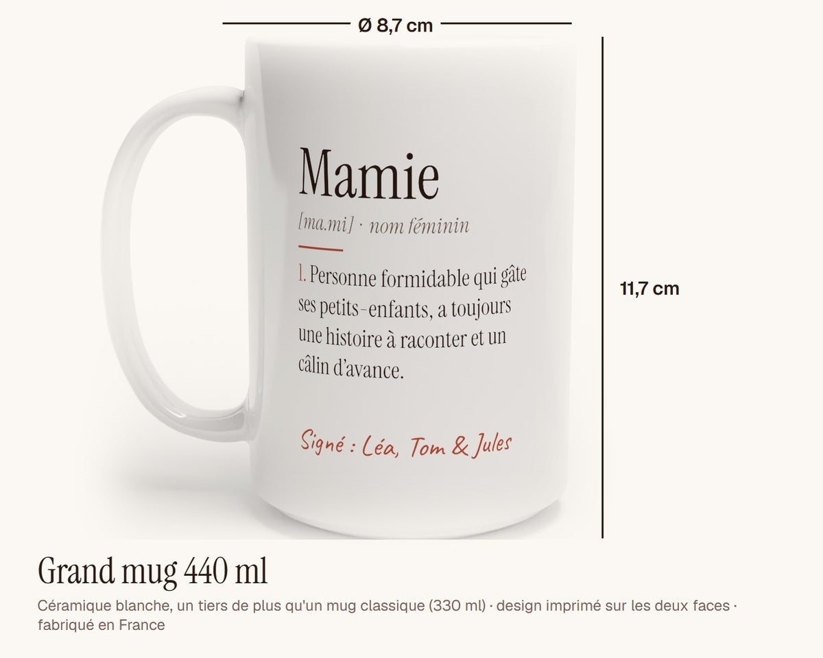 Mug « Définition de Mamie » personnalisé – grand mug 440 ml, 11,7 cm de haut