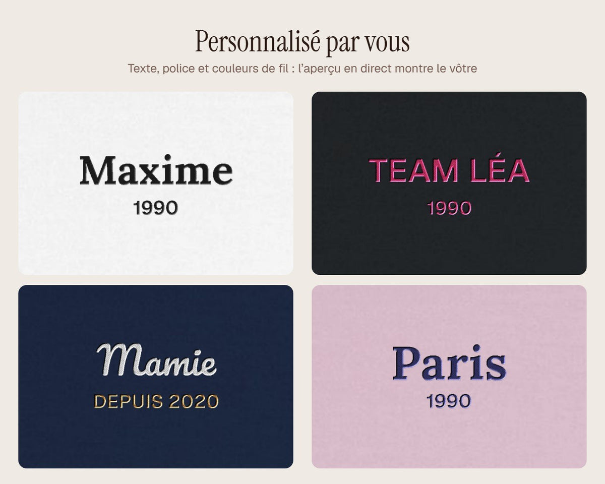 Exemples de personnalisation : Sweat brodé ville et année personnalisé