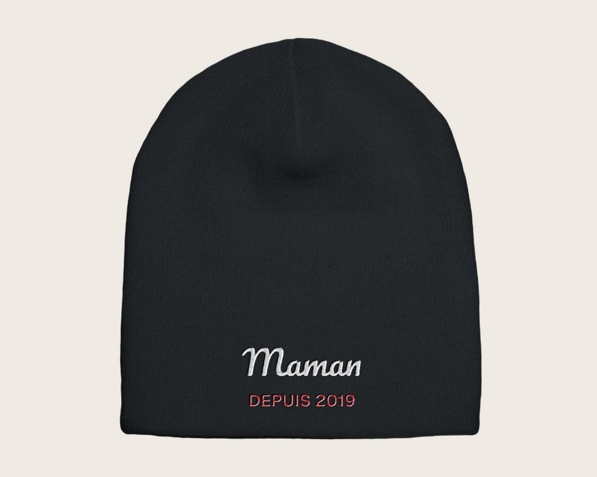 Bonnet brodé « Maman depuis… » personnalisé – noir