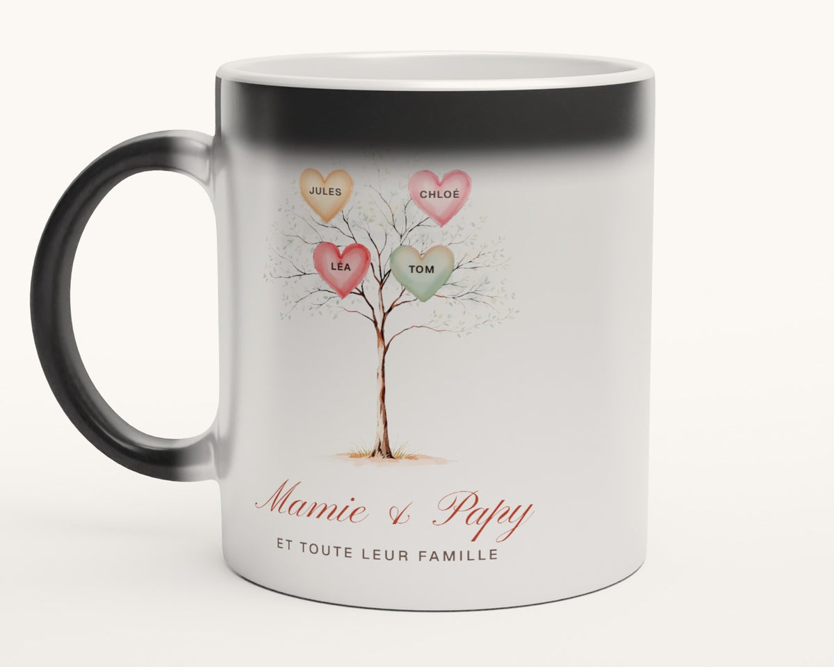Mug arbre de famille personnalisé « Mamie & Papy » – mug magique