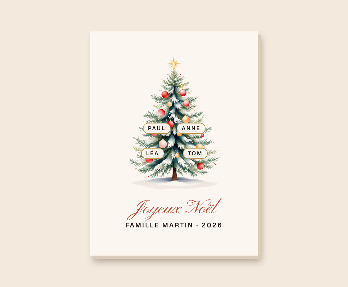 Affiche sapin de Noël de famille personnalisée – Toile 30×40 cm