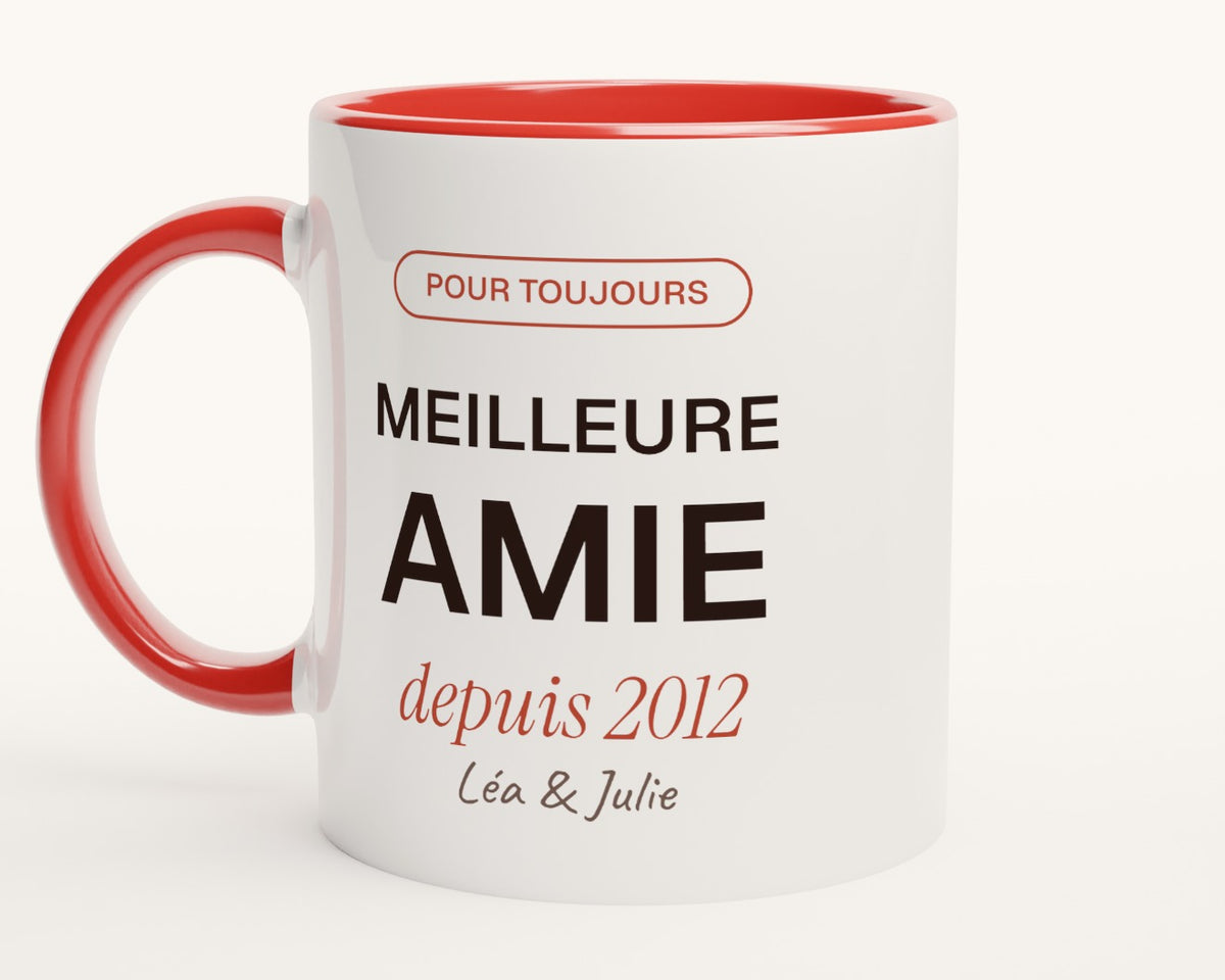 Mug personnalisé « Meilleure amie » – intérieur et anse rouges