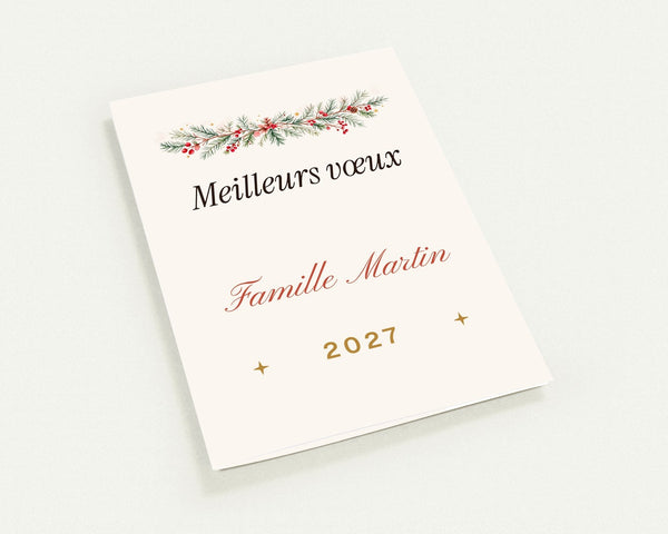 Carte « Meilleurs vœux 2027 » personnalisée (lot de 10) – carte pliée A6