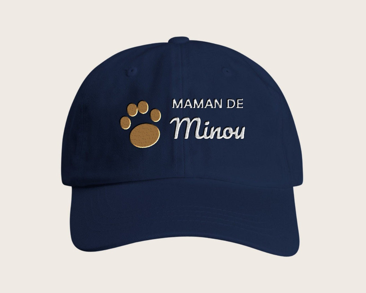 Casquette brodée « Maman de » avec le nom de votre chat – marine