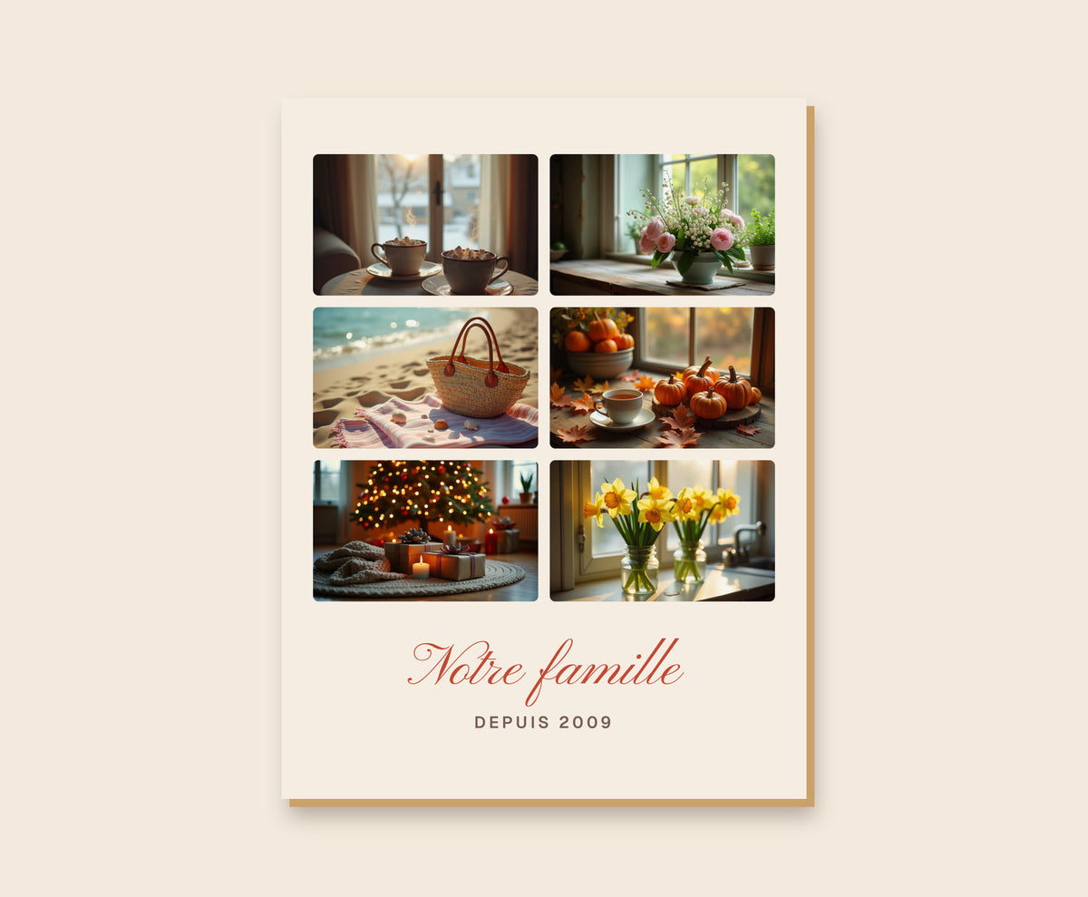 Affiche collage 6 photos personnalisée pour la famille – Tableau bois 30×40 cm
