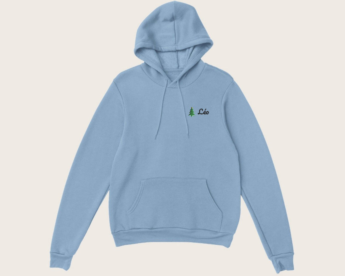 Sweat de Noël brodé avec prénom – sweat à capuche bleu ciel