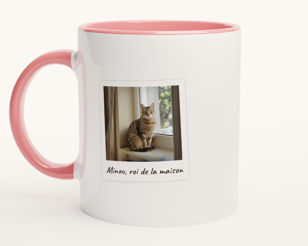 Mug personnalisé avec la photo de votre chat – intérieur et anse roses