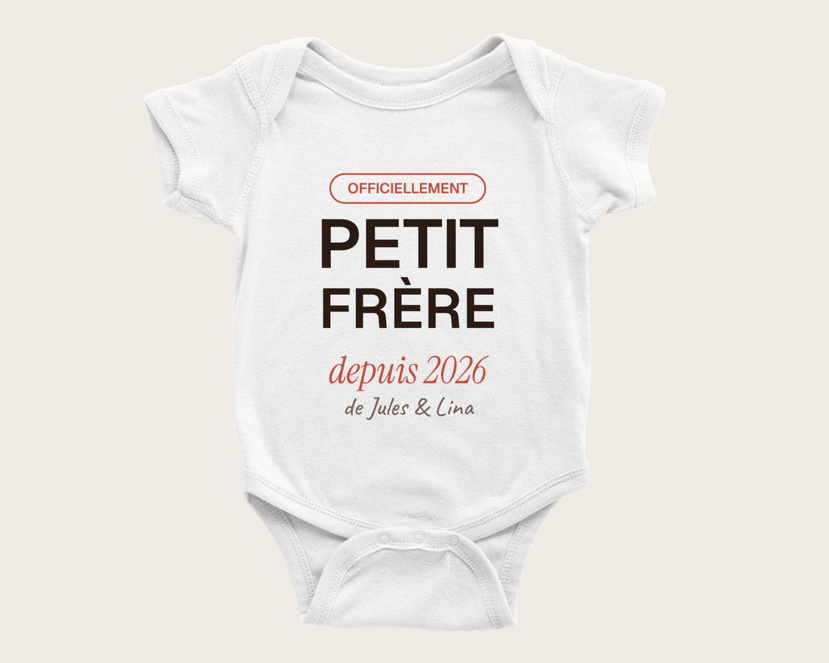 Body « Petit frère » personnalisé avec les prénoms – body manches courtes blanc