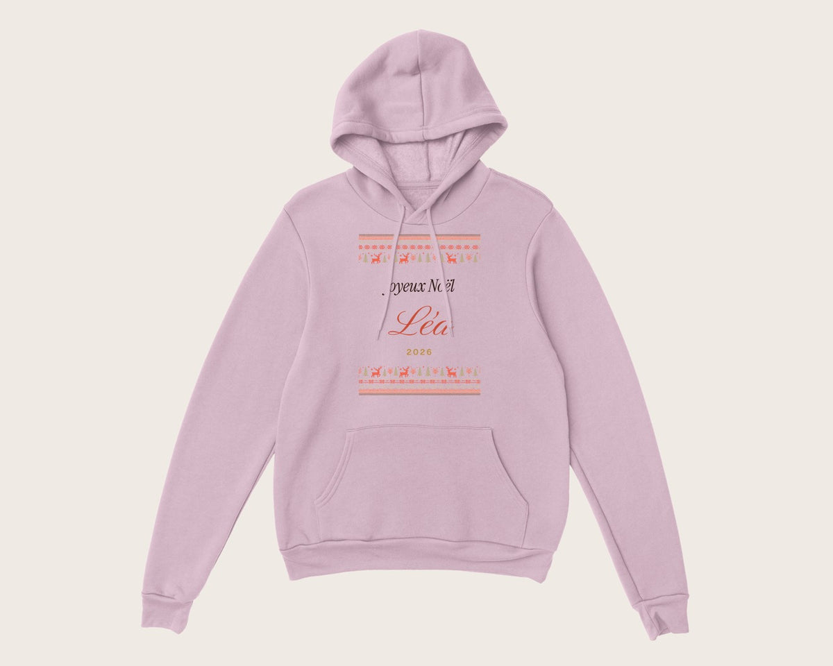 Pull de Noël personnalisé avec prénom (sweat) – sweat à capuche rose clair