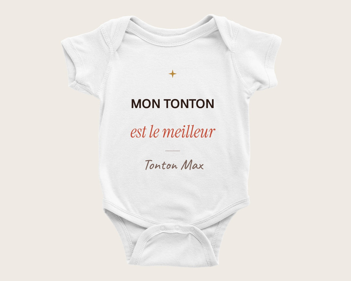Body bébé « Mon tonton est le meilleur » personnalisé – body manches courtes blanc