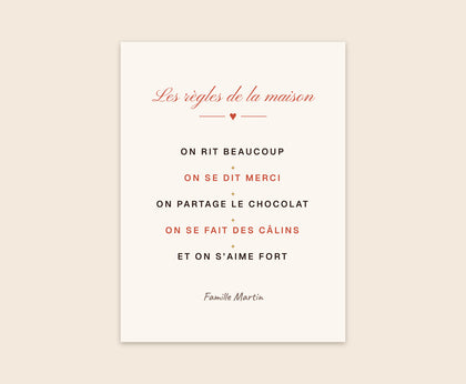 Affiche « Les règles de la maison » personnalisée