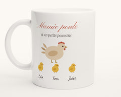 Mug « Mamie poule » personnalisé avec les prénoms des poussins