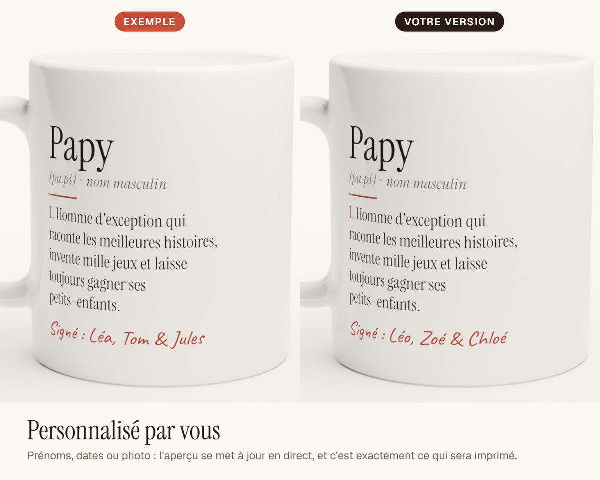 Mug « Définition de Papy » personnalisé – exemple de personnalisation