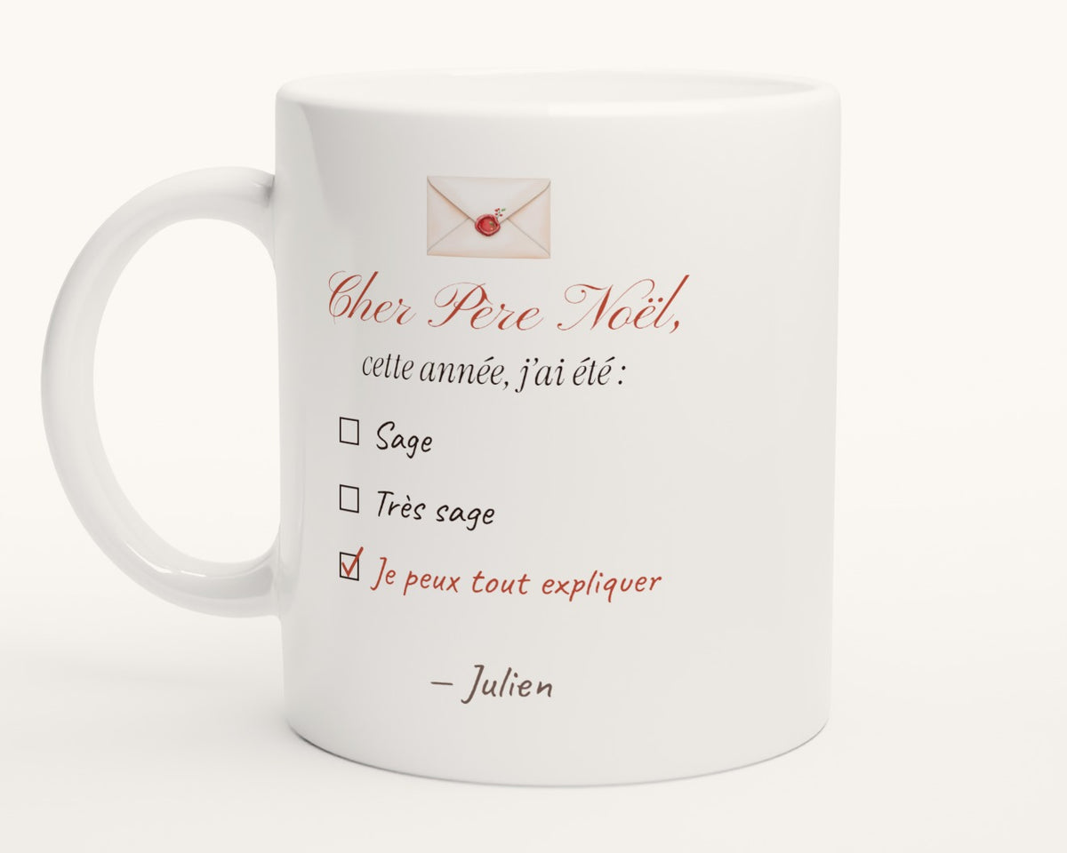 Mug humour « Cher Père Noël, cette année j'ai été… » personnalisé – photo produit