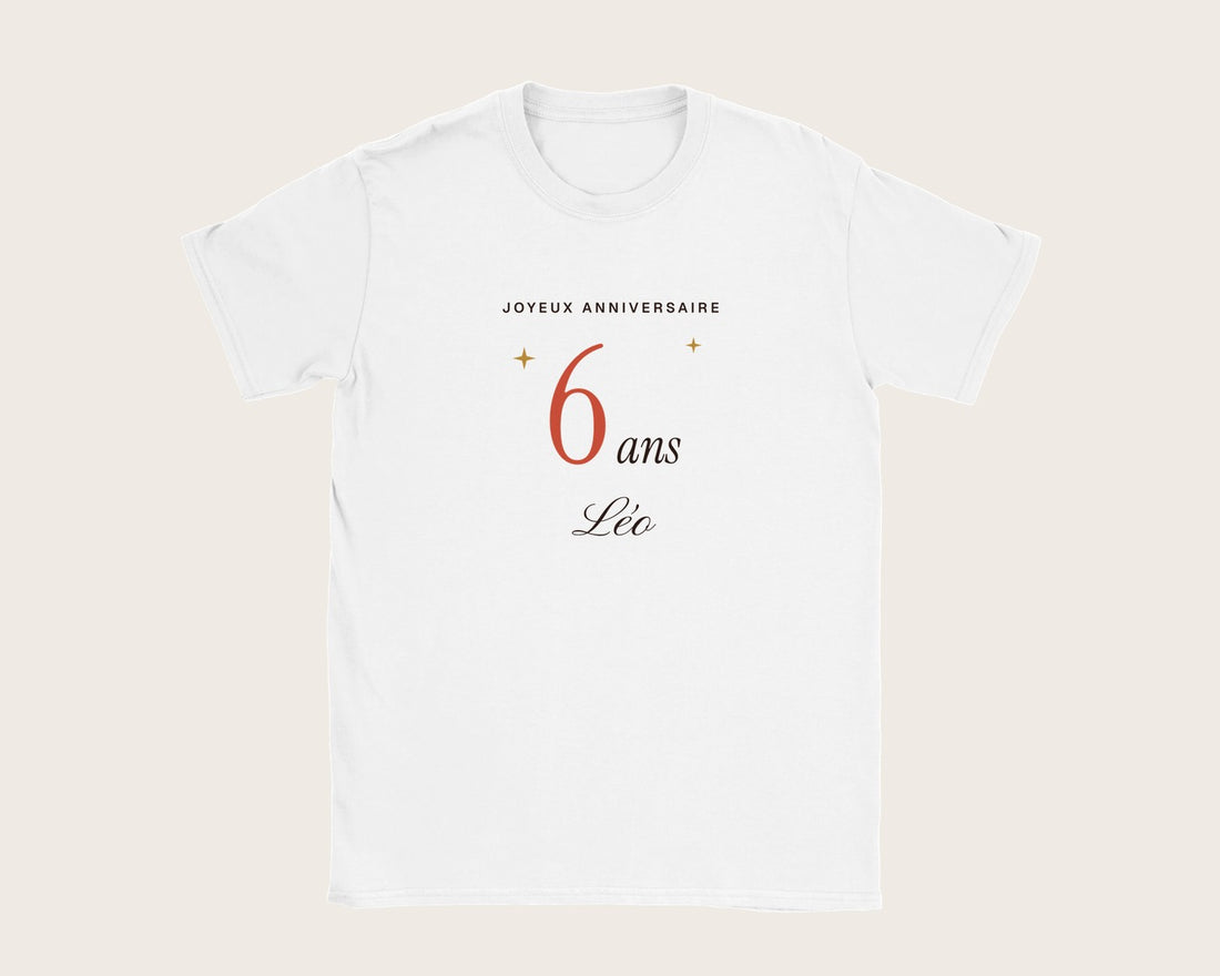 T-shirt anniversaire enfant personnalisé avec l'âge et le prénom – t-shirt enfant blanc