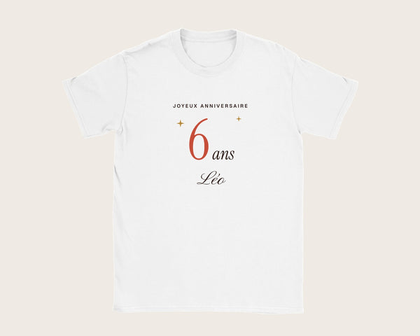 T-shirt anniversaire enfant personnalisé avec l'âge et le prénom – t-shirt enfant blanc