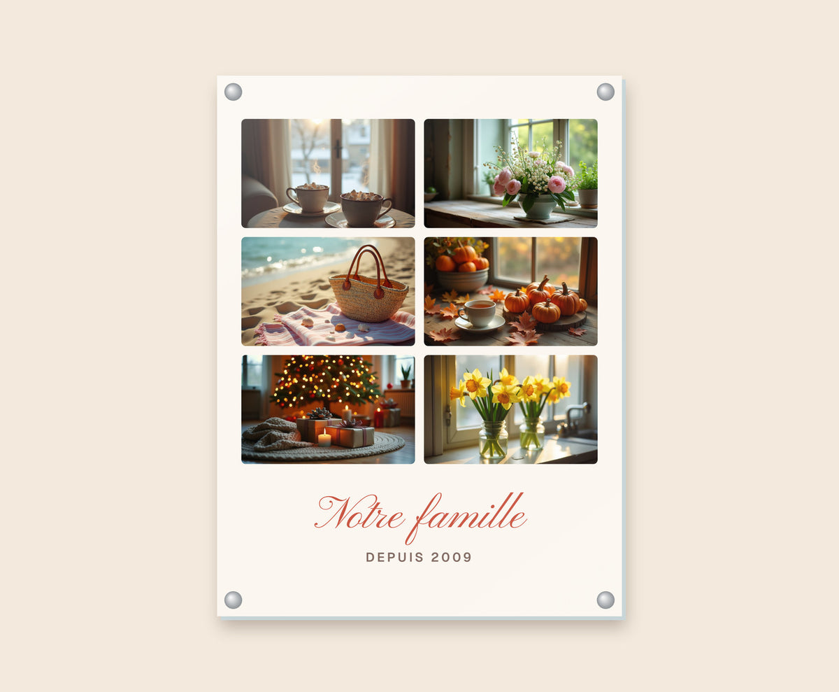 Affiche collage 6 photos personnalisée pour la famille – Tableau plexi 30×40 cm