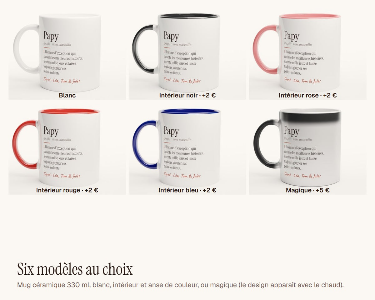 Mug « Définition de Papy » personnalisé – les six modèles de mug