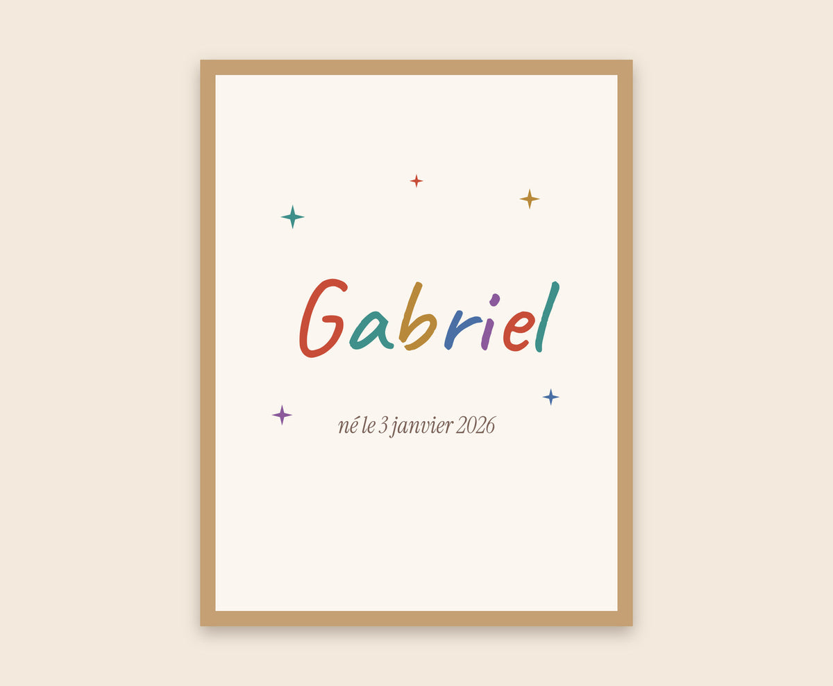 Affiche prénom enfant personnalisée pour la chambre – Affiche encadrée bois