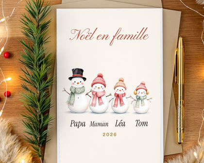 Carte de Noël bonshommes de neige personnalisée (lot de 10)