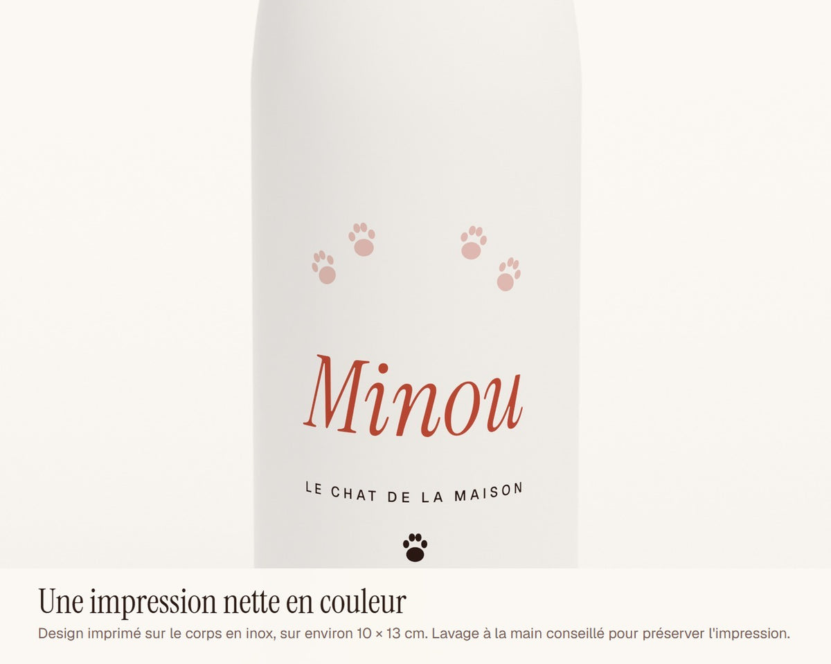 Gourde personnalisée avec le nom de votre chat – gros plan sur l'impression