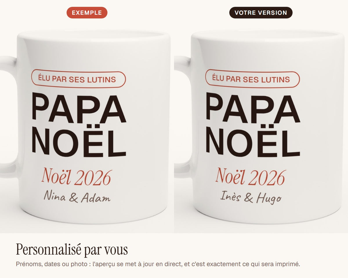 Mug « Papa Noël » personnalisé avec les prénoms des enfants – exemple de personnalisation