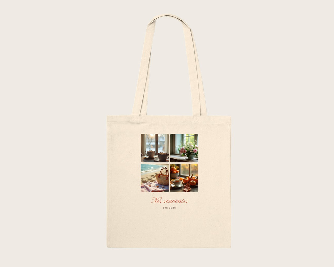 Tote bag collage 4 photos personnalisé – tote bag en coton naturel