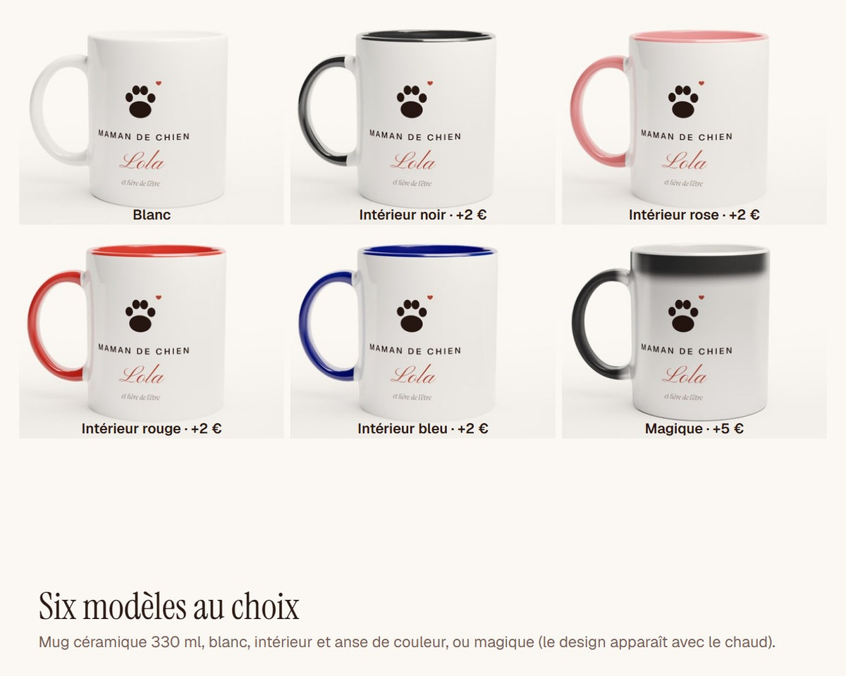 Mug « Maman de chien » personnalisé avec son nom – les six modèles de mug