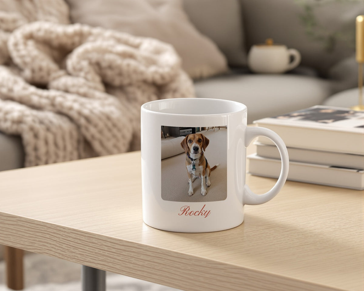 Mug photo personnalisé avec texte – mise en situation