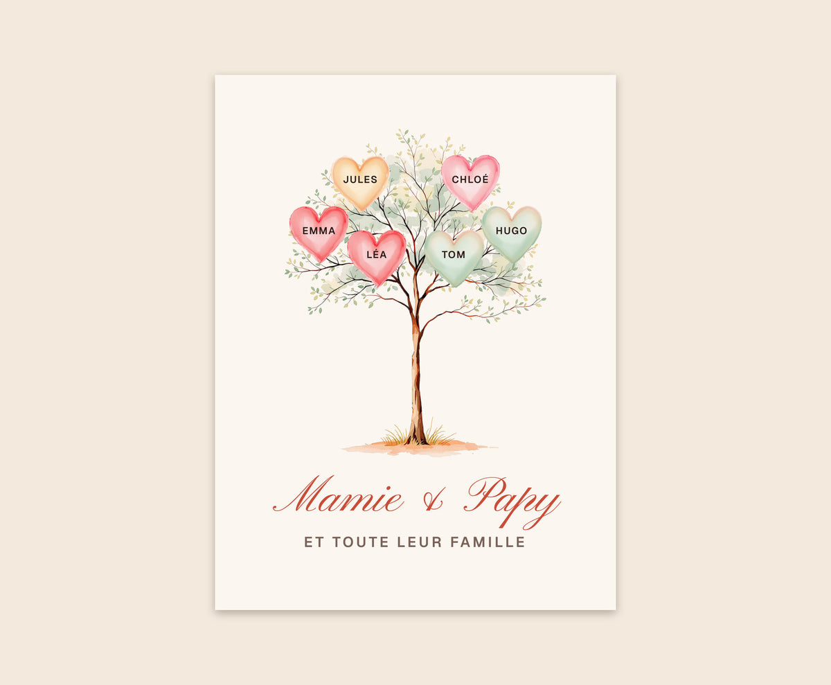 Affiche arbre de famille personnalisée pour les grands-parents – Affiche 30×40 cm