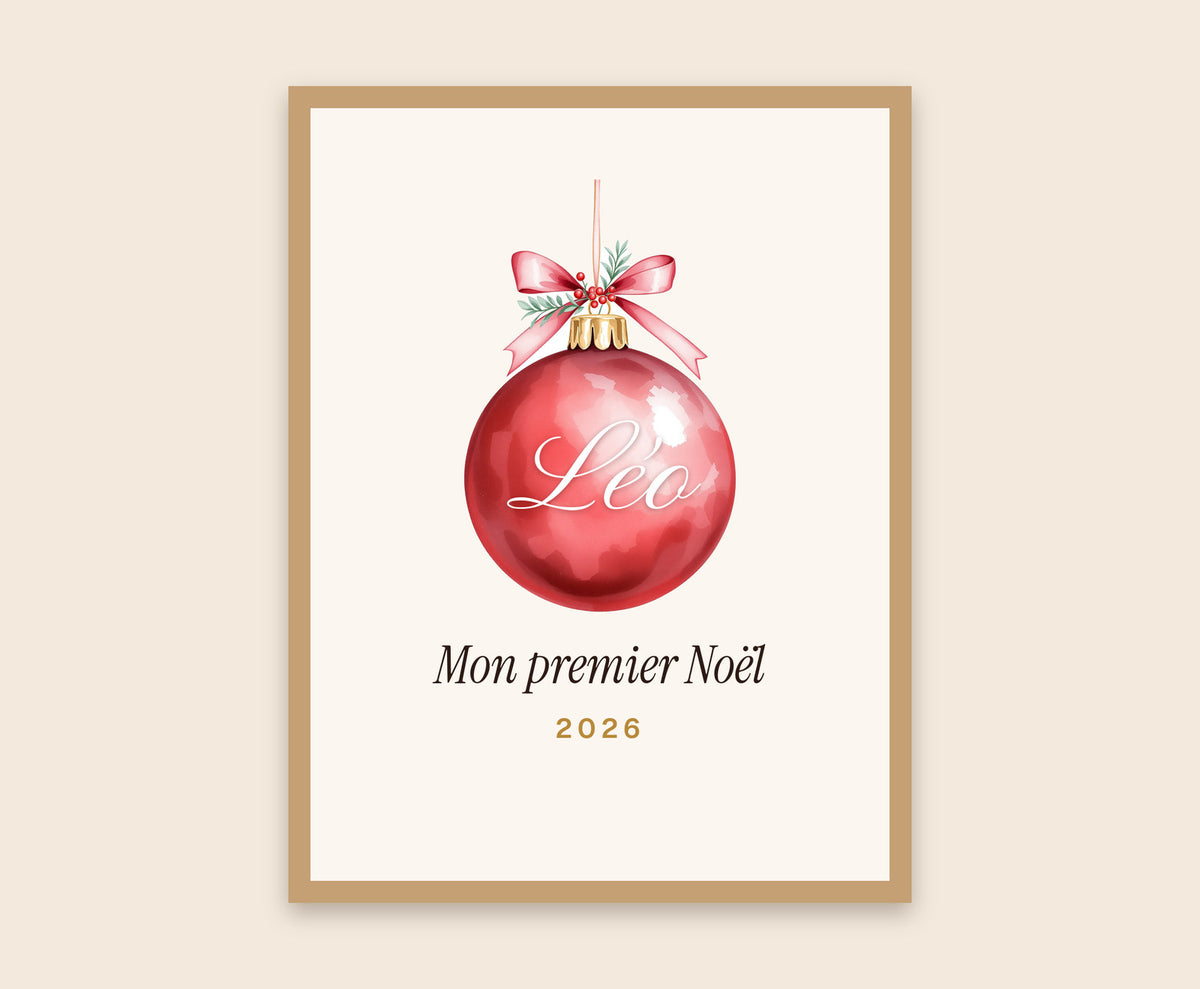 Affiche « Mon premier Noël » personnalisée pour bébé – Affiche encadrée bois