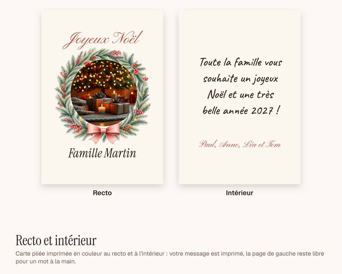 Carte de Noël photo personnalisée (lot de 10) – recto et intérieur
