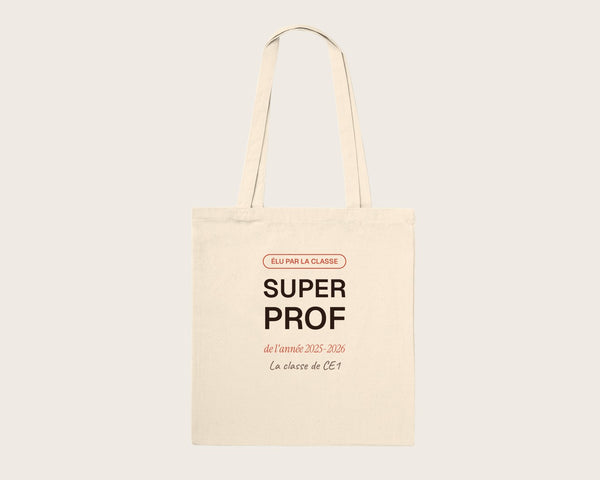 Tote bag personnalisé « Super prof » de l'année – tote bag en coton naturel