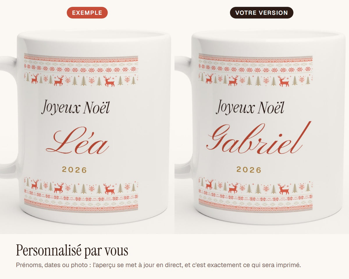 Mug « Pull de Noël » personnalisé avec prénom – exemple de personnalisation