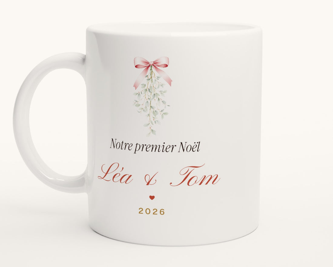 Mug « Notre premier Noël » en amoureux personnalisé – photo produit
