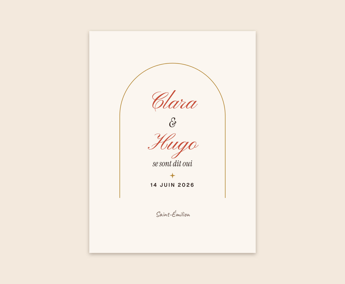 Affiche de mariage personnalisée avec prénoms, date et lieu – Affiche 30×40 cm