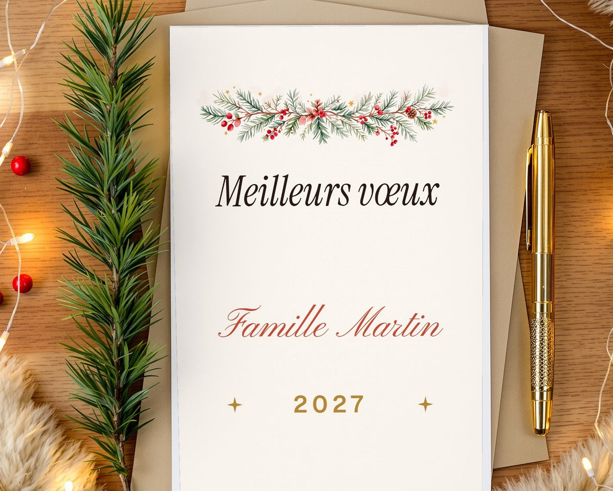 Carte « Meilleurs vœux 2027 » personnalisée (lot de 10) – mise en situation